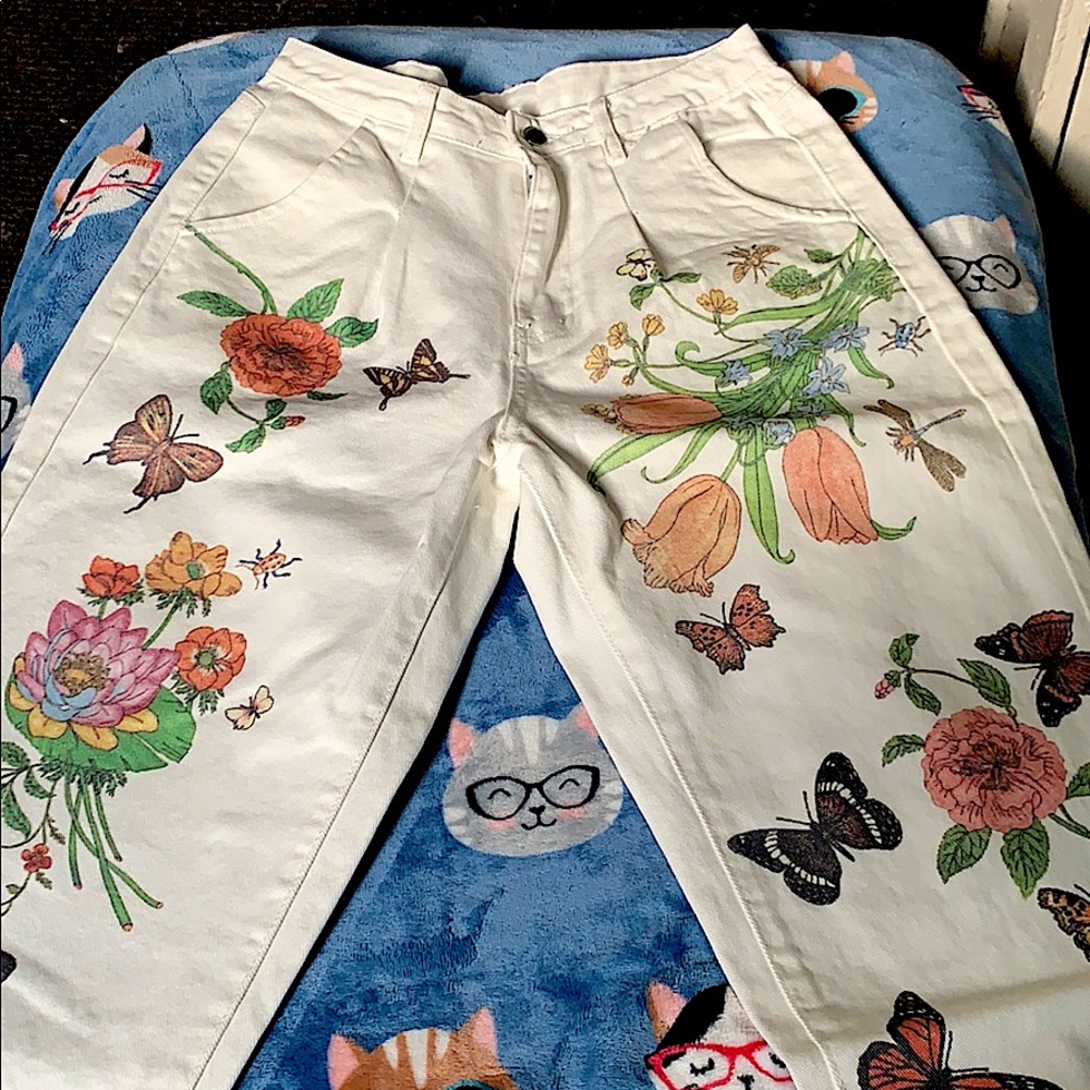 High waist floral & Animal Print Mom Jeans